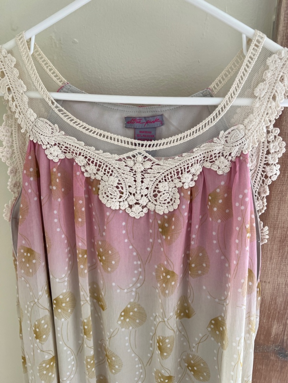 Ultra Pink Ombre Pink to Purple Midi Dress with Cream Lace Yoke - Picture 10 of 11